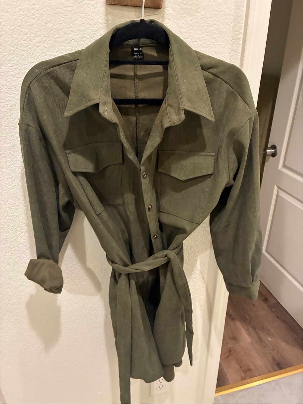 Olive Green Button-Front Women’ dress with Tie Waist